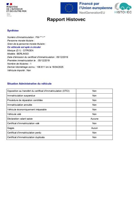Berlingo 1&deg; Main / 1.5l B HDI 75cv Version Club CLIM/T&eacute;l/R&eacute;gul/Limit 2020 occasion 60430 Abbecourt
