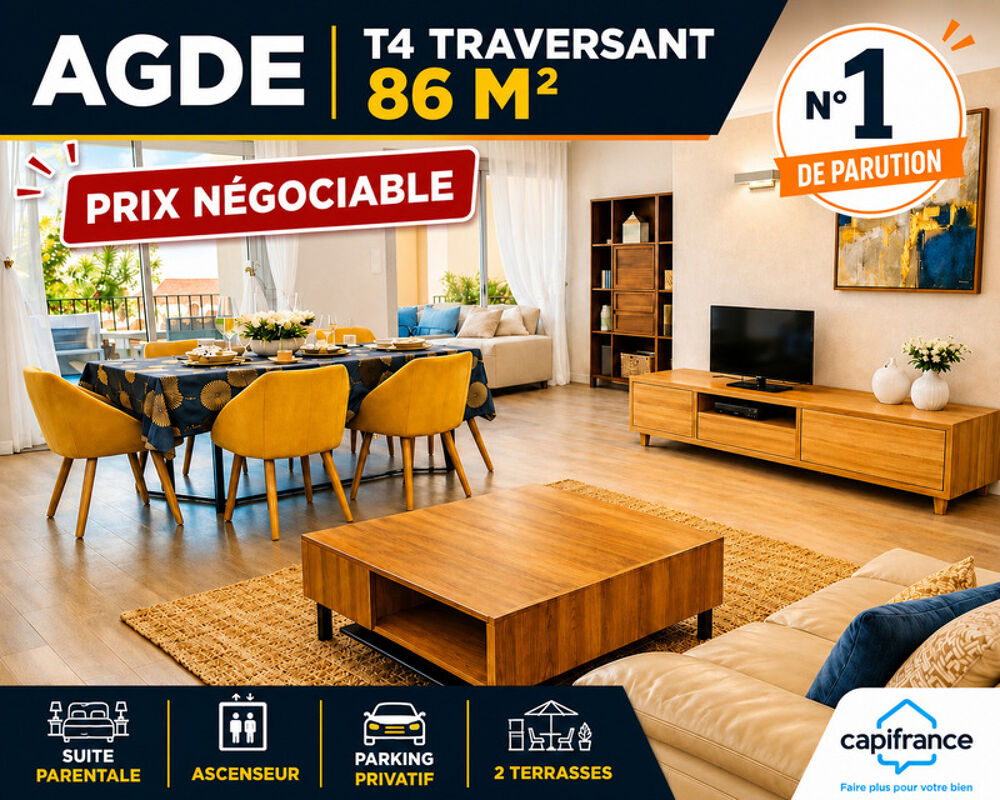 Dernières opportunités de négociation ! Découvrez ce magnifique T4 traversant de 86 m², situé dans une résidence sécurisée avec
