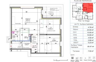  Appartement  vendre 3 pices 65 m