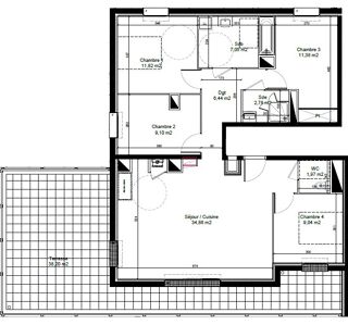  Appartement � louer 5 pi�ces 94 m� Chartres