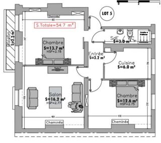  Appartement à vendre 3 pièces 55 m²