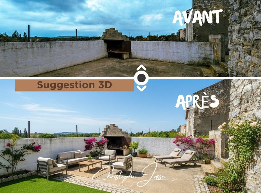 Maison de village avec garage 3 voitures, dépendances, caves et vastes terrasses