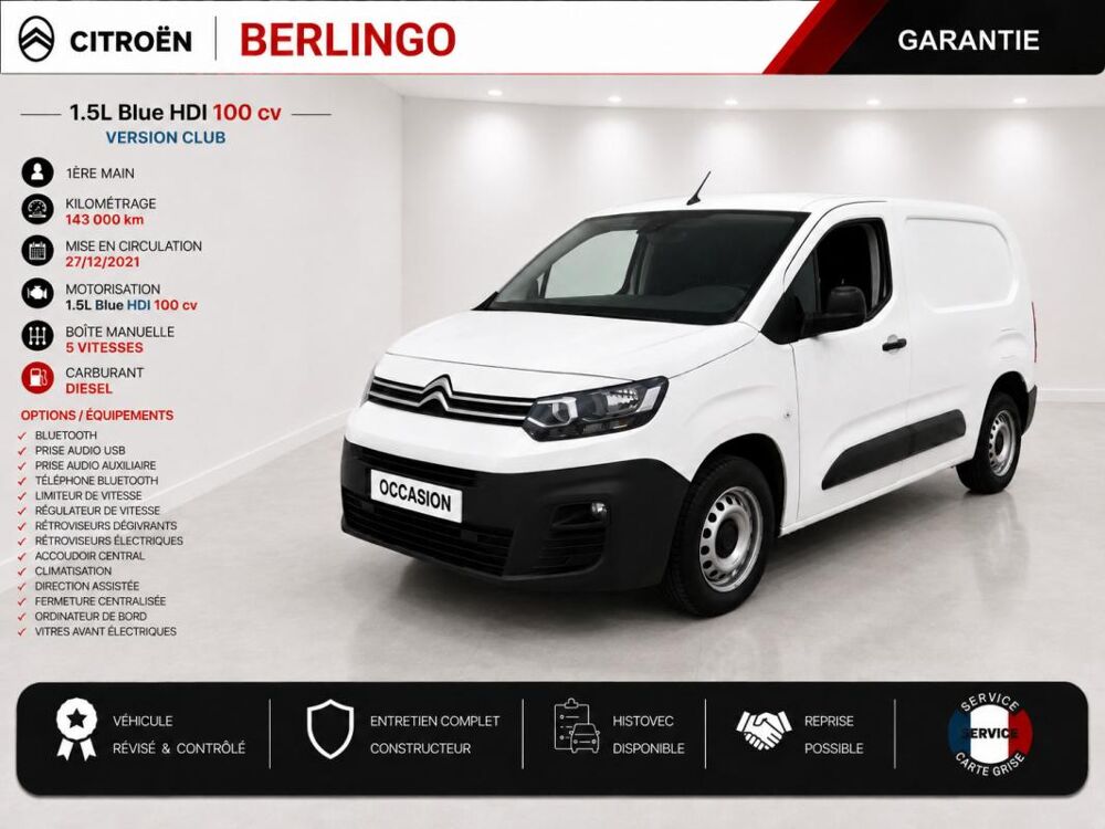 Berlingo 1&deg; Main / 1.5l B HDI 100cv Version Club CLIM/T&eacute;l/R&eacute;gul/Limit 2022 occasion 60430 Abbecourt
