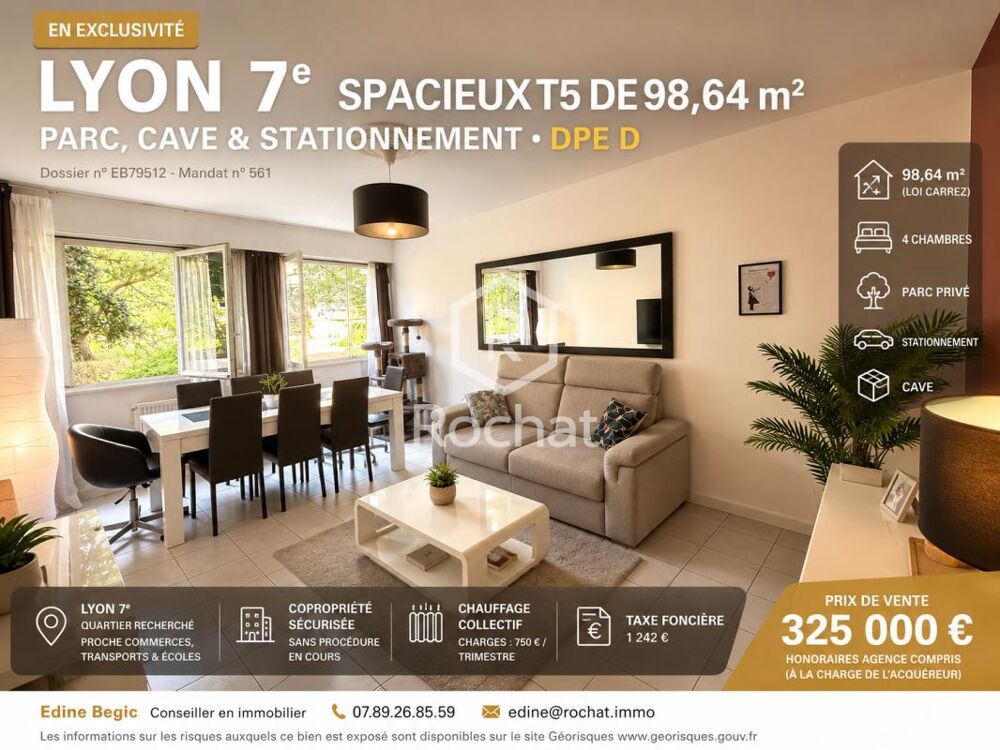 Vente Appartement À vendre, T5 de 98,64 m2 Lyon 7