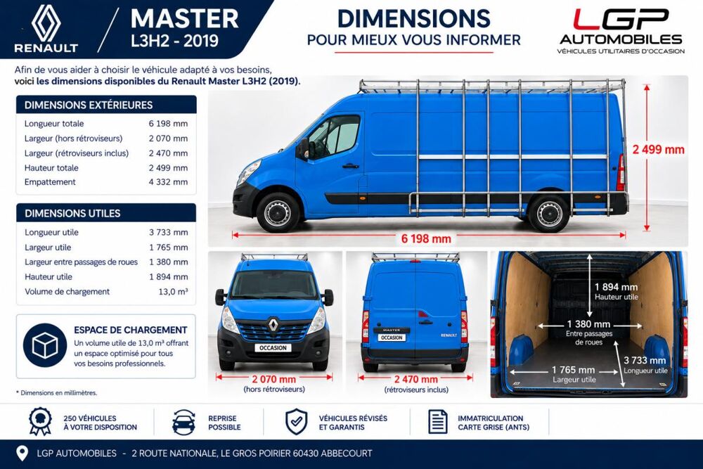 Master 1&deg; Main / 2.3L B DCI 130cv GRAND CONFORT L3H2 GPS/Radar idem 2019 occasion 60430 Abbecourt