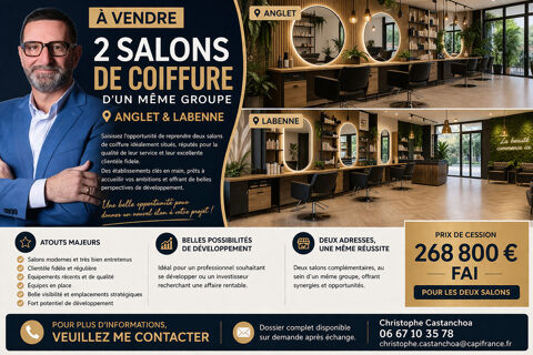 ? &Agrave; VENDRE – LOT DE 2 SALONS DE COIFFURE (ANGLET & LABENNE) 268800 40530 Labenne