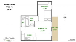  Appartement  vendre 2 pices 40 m