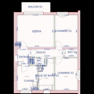  Appartement à louer 3 pièces 65 m²