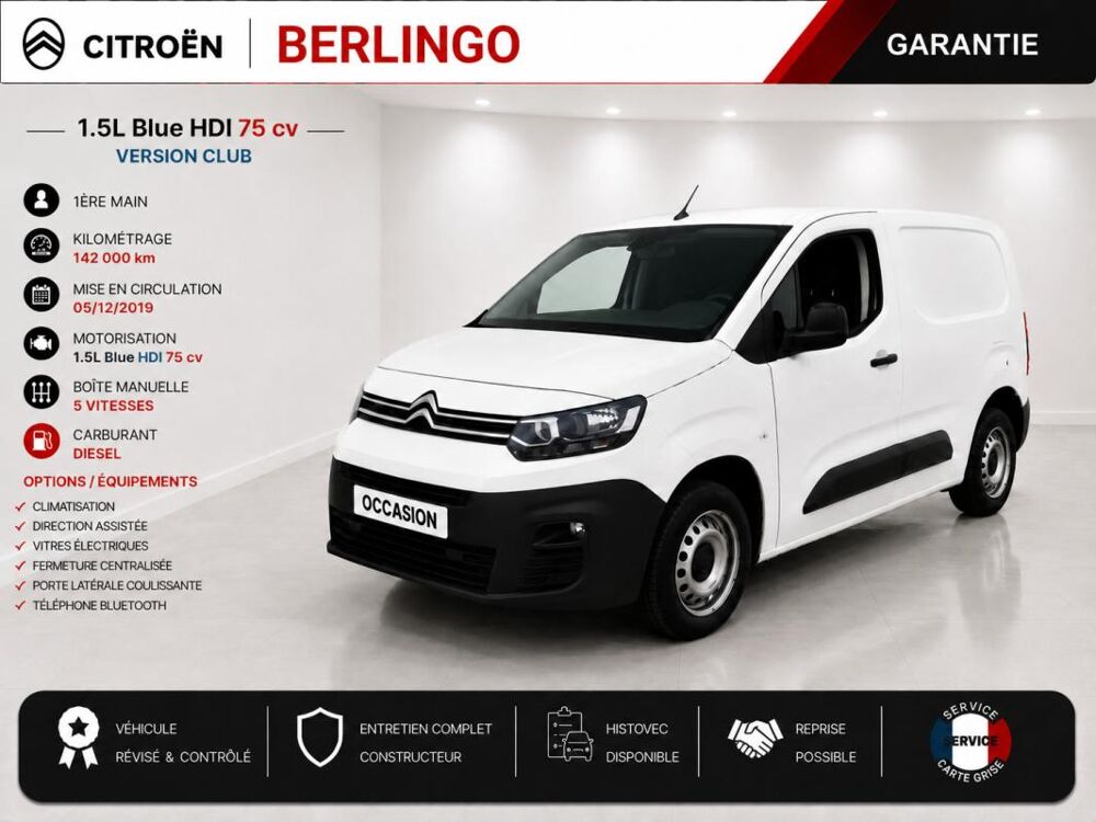 Berlingo 1&deg; Main / 1.5l B HDI 75cv Version Club CLIM/T&eacute;l/R&eacute;gul/Limit 2020 occasion 60430 Abbecourt
