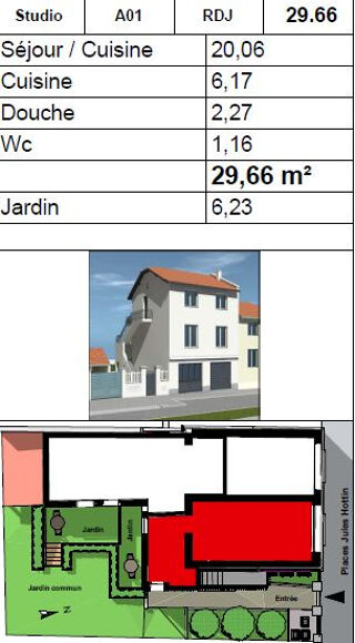  Appartement à vendre 1 pièce 29 m²