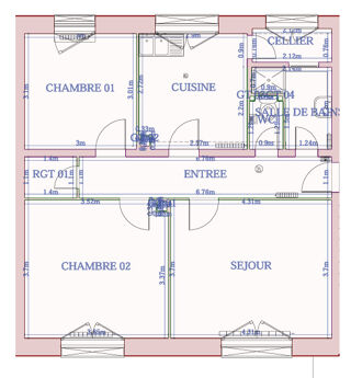  Appartement � louer 3 pi�ces 64 m�