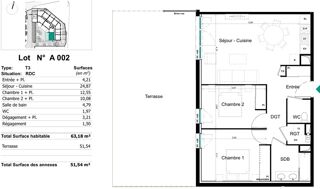  Appartement � vendre 3 pi�ces 63 m�