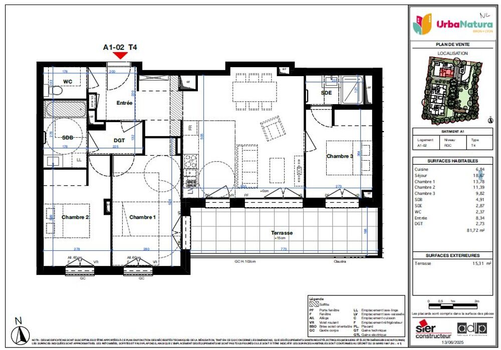 Vente Appartement T4 81,72 m² à Bron, Urba Natura au prix de vente de 231 977 € Bron