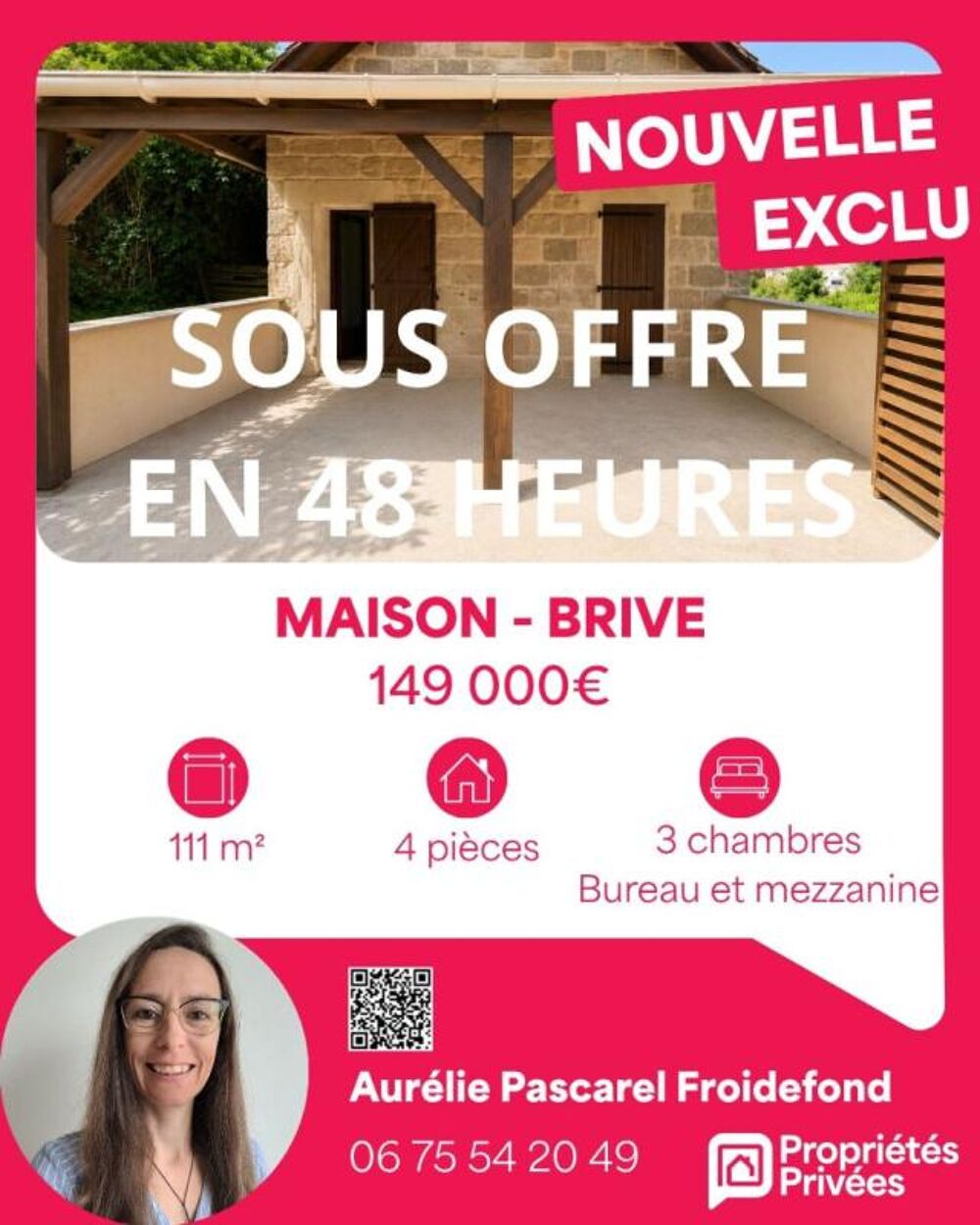 sous Compromis // BRIVE : Grange en pierre, rénovée en Maison T4 d'env. 110m² - 3 chambres + Bureau - combles aménageables - GAR