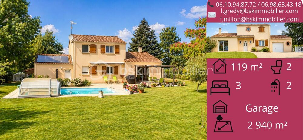 ? MAISON FAMILIALE AVEC PISCINE  119,5 m²  TERRAIN 2 940 m²  LE TALLUD (79200)