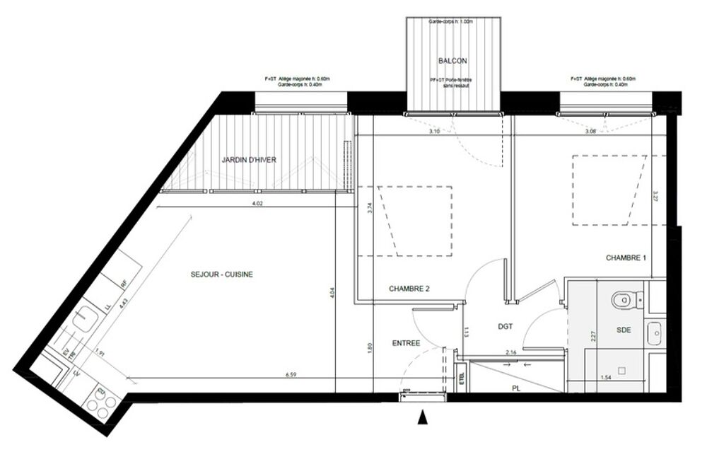 Vente Appartement appartement T3 neuf à vendre PANTIN (93), surface 60,62 m2 dont jardin d'hiver fermé 5 m2 + balcon 3,60 m2 Pantin