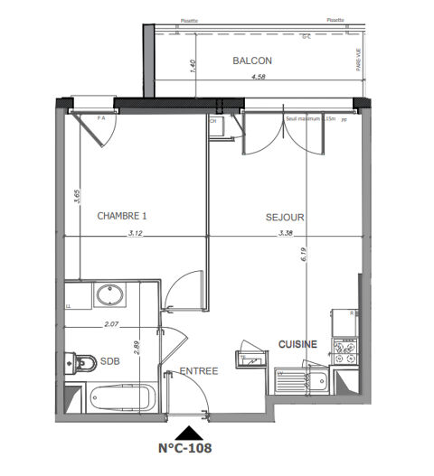 Appartement F2 avec balcon à Luisant 158700 Luisant (28600)
