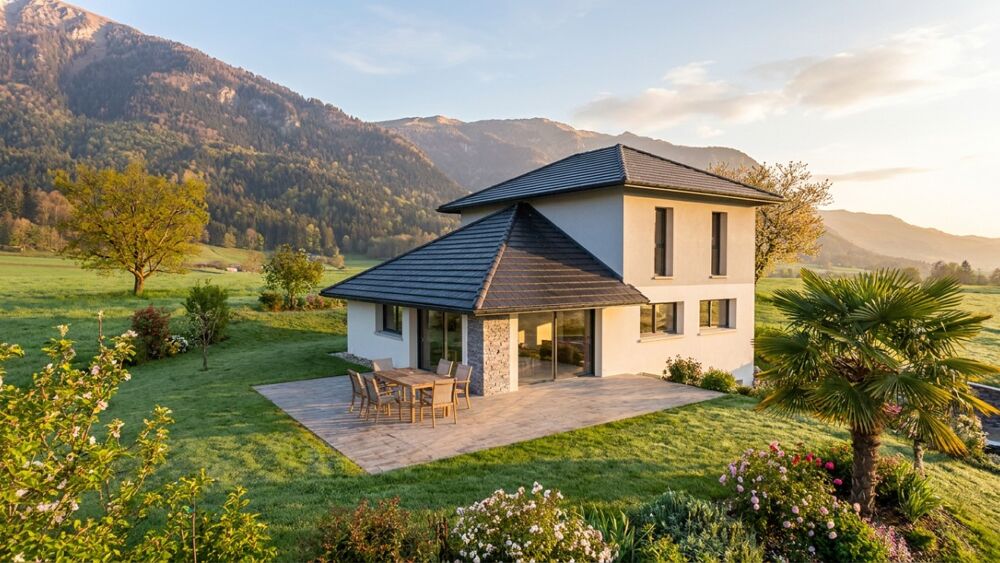 Maison contemporaine avec vue dégagée sur les montagnes