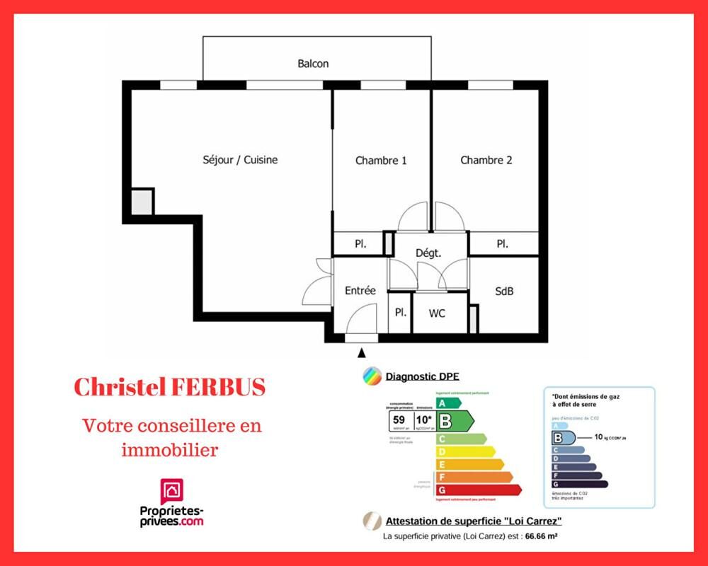Vente Appartement 93160  NOISY LE GRAND  -  Appartement 3 pièces 66.66 m²  2 Chambres  Balcon-Double box Noisy le grand