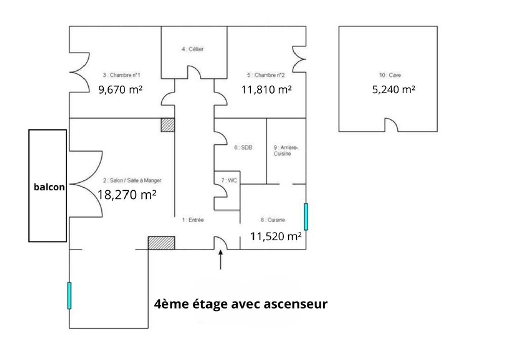 Vente Appartement 80080 - AMIENS - TYPE F3 - DERNIER �TAGE - ASCENSEUR - BALCON - CAVE - QUARTIER MASSENET Amiens