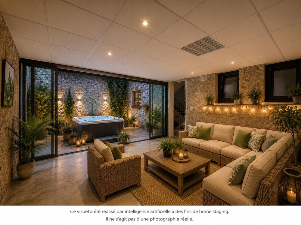 Maison en pierre rénovée avec grand garage, terrasse, cour et terrain  Siran (34210)