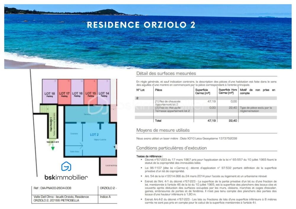Corse - Rive sud dAjaccio à Pietrosella- Résidence ORZIOLO 2. Appartement T2 de 47 m2 + terrasse de 22 m2, situé à 3 km de la m