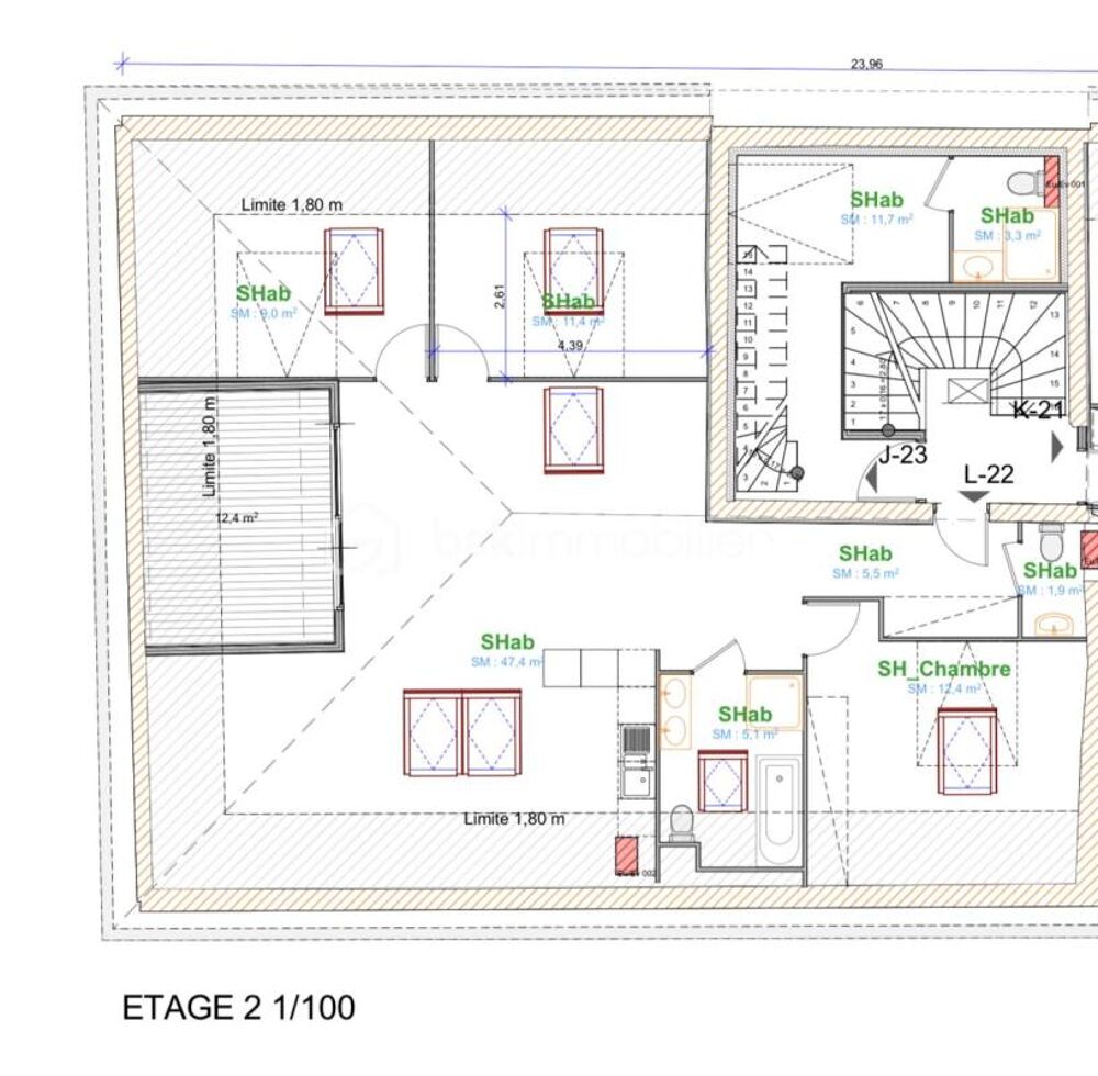 AUSSONNE, appartement T4 en dernier étage avec terrasse dans bâtisse de caractère