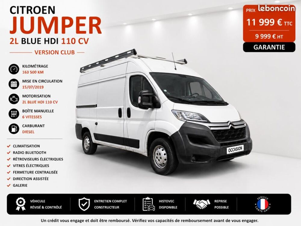 Jumper 1&deg; Main / 2L B HDI 110cv Version CLUB Taille L2H2 Clim/Limit 2020 occasion 60430 Abbecourt