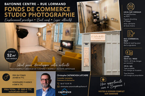 BAYONNE CENTRE – Fonds de commerce de photographie avec studio de prise de vue – Faible loyer 31000 64100 Bayonne