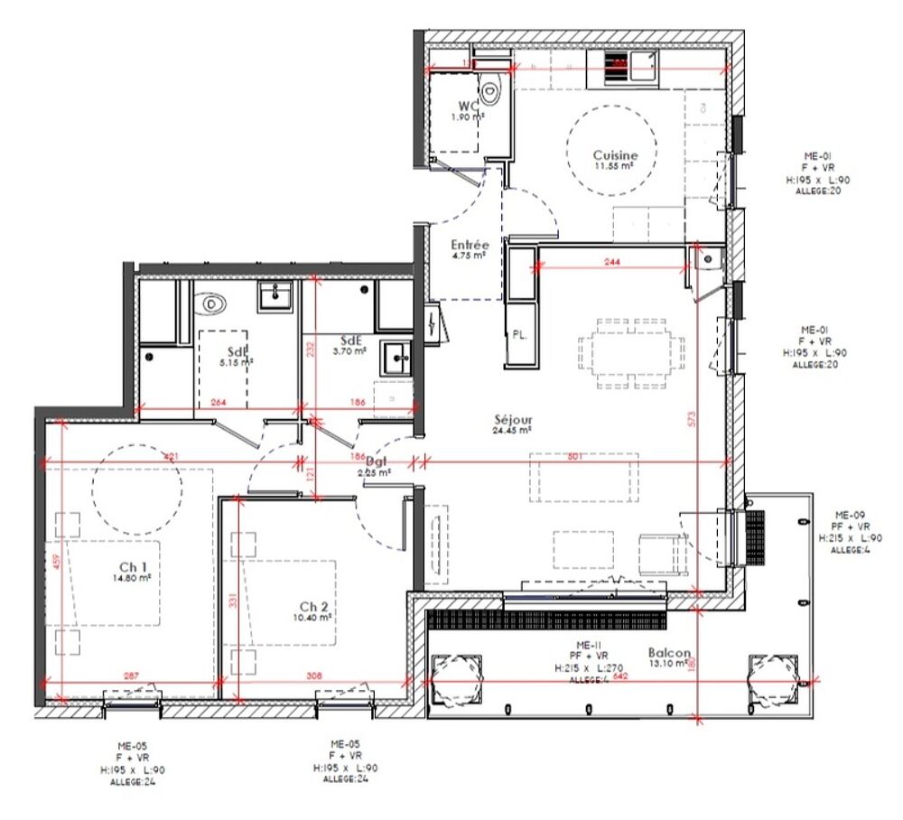 Vente Appartement appartement neuf T3 à vendre ROUEN rive droite, surface 79.05 m2 + balcon 13.10 m2 Rouen