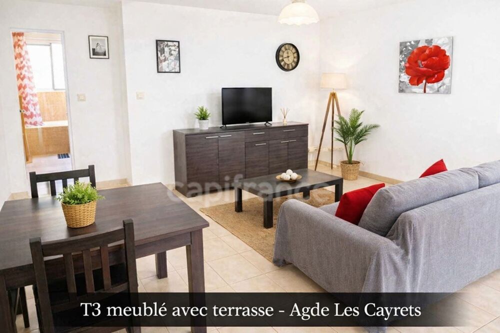 Vente Appartement ? Rare sur le secteur ! Un T3 meublé au 2? et dernier étage avec terrasse et 2 parkings pour seulement 149 000 €. Une opportunit Agde
