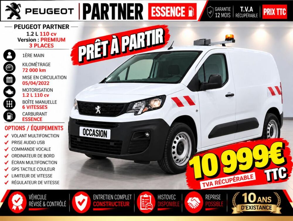 Partner 1&deg; Main / 1.2L PURETECH 110cv Version Premium Clim/Limit/Rad 2022 occasion 60430 Abbecourt
