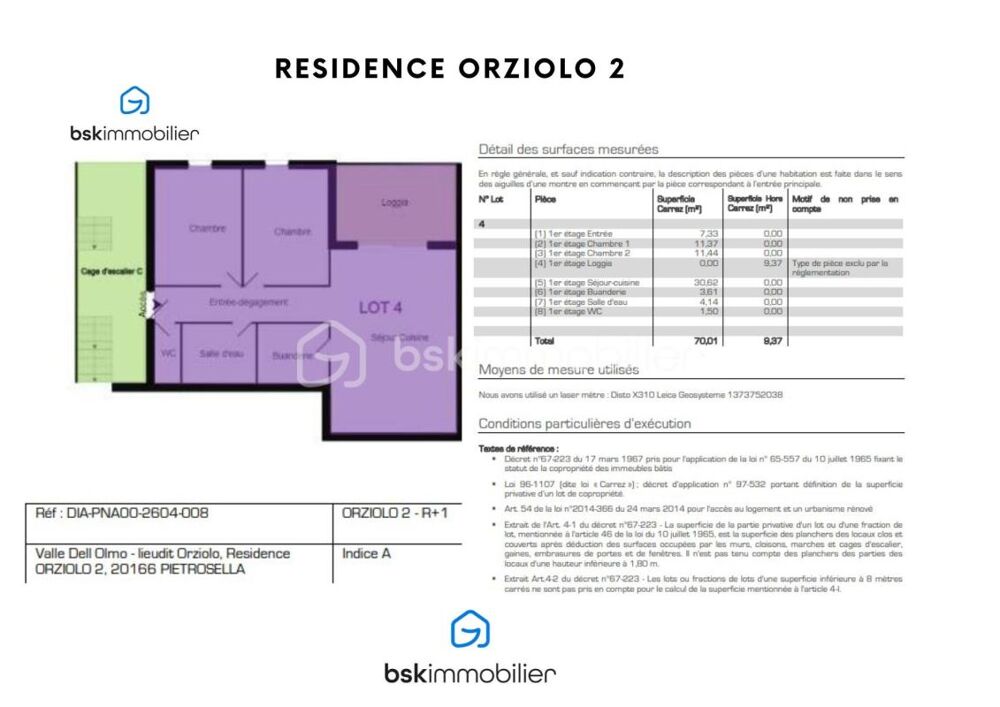A saisir ! Corse - Rive sud dAjaccio à Pietrosella- Résidence ORZIOLO 2. Appartement T3 de 71 m2 + terrasse loggia de 10 m2, s
