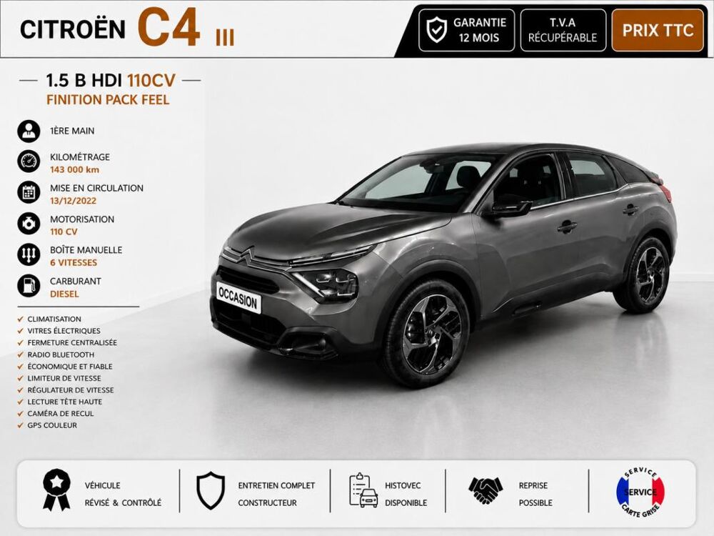 C4 1.5l B HDI 110cv Pack FEEL GPS/CAMERA/CLIM idem 308, megane, 2023 occasion 60430 Abbecourt