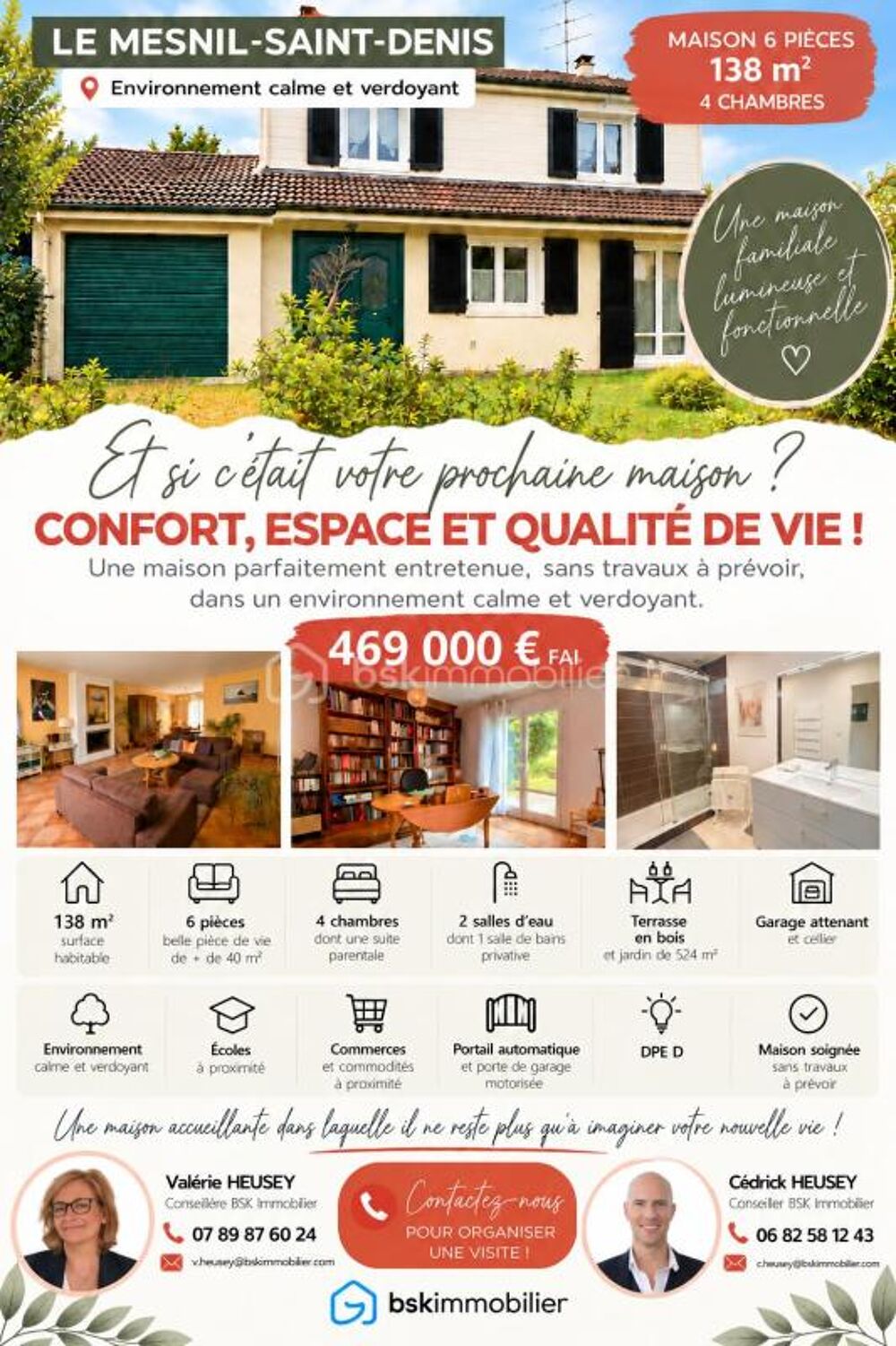 Vente Maison LE MESNIL-SAINT-DENIS – 138 m² – 4 CHAMBRES – JARDIN DE 524 m² – 469 000 € Le mesnil saint denis