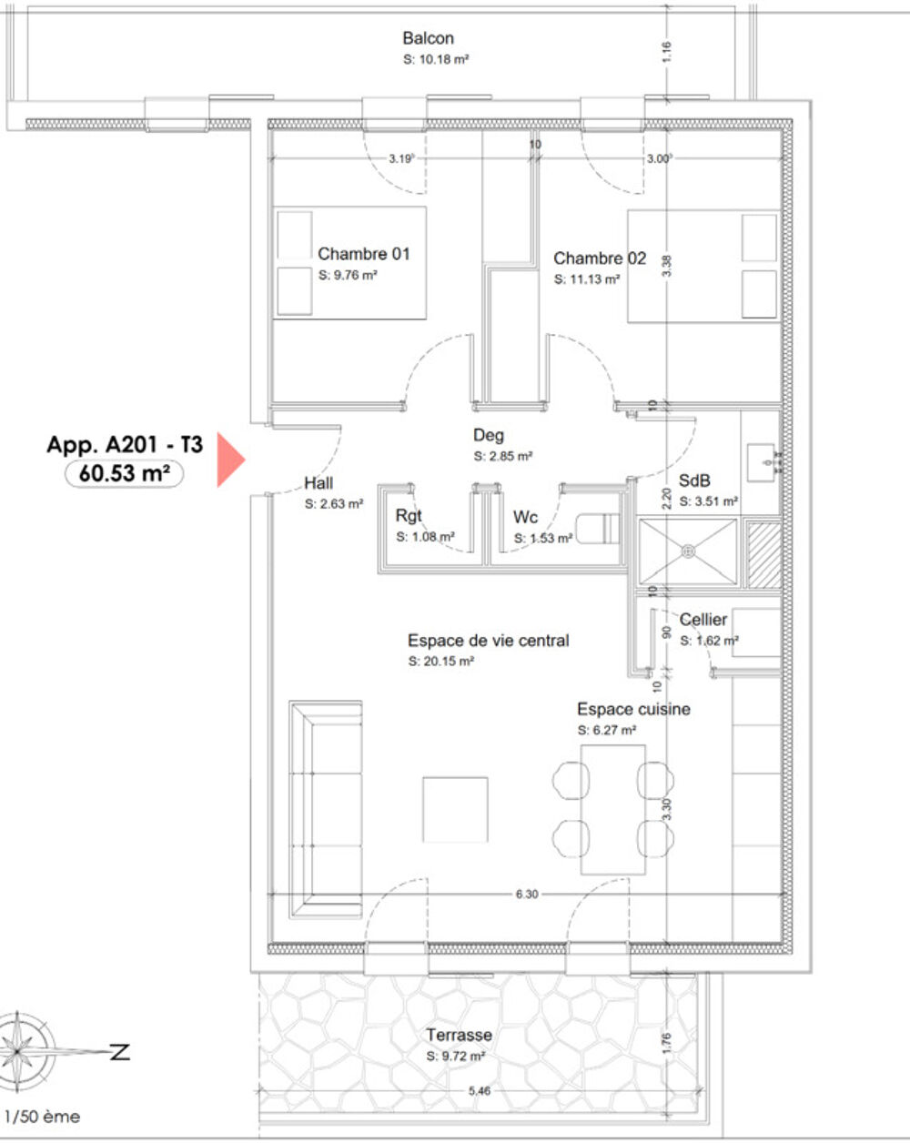 PATRIMONIO (20) appartement à vendre 3 pièces de 60,53 m2