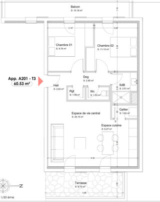  Appartement à vendre 3 pièces 61 m²