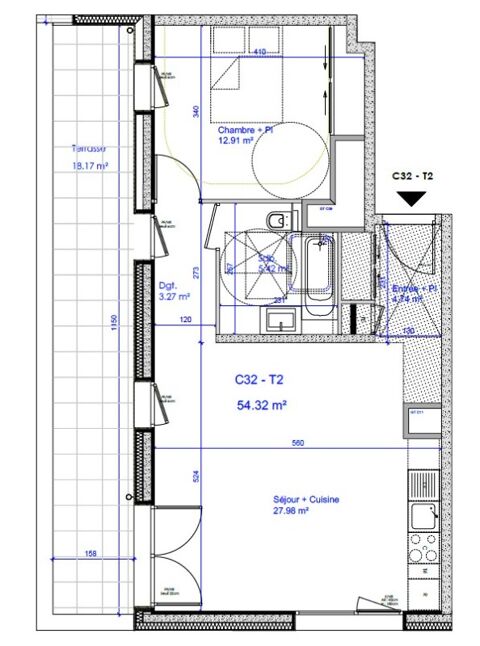  Appartement � louer 2 pi�ces 54 m�