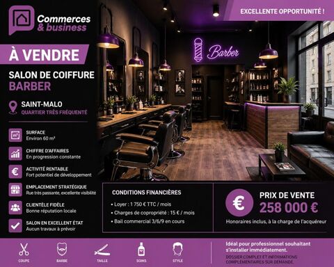 ILLE-ET-VILAINE- SAINT MALO - SALON DE COIFFURE, BARBER 258000 35400 Saint malo