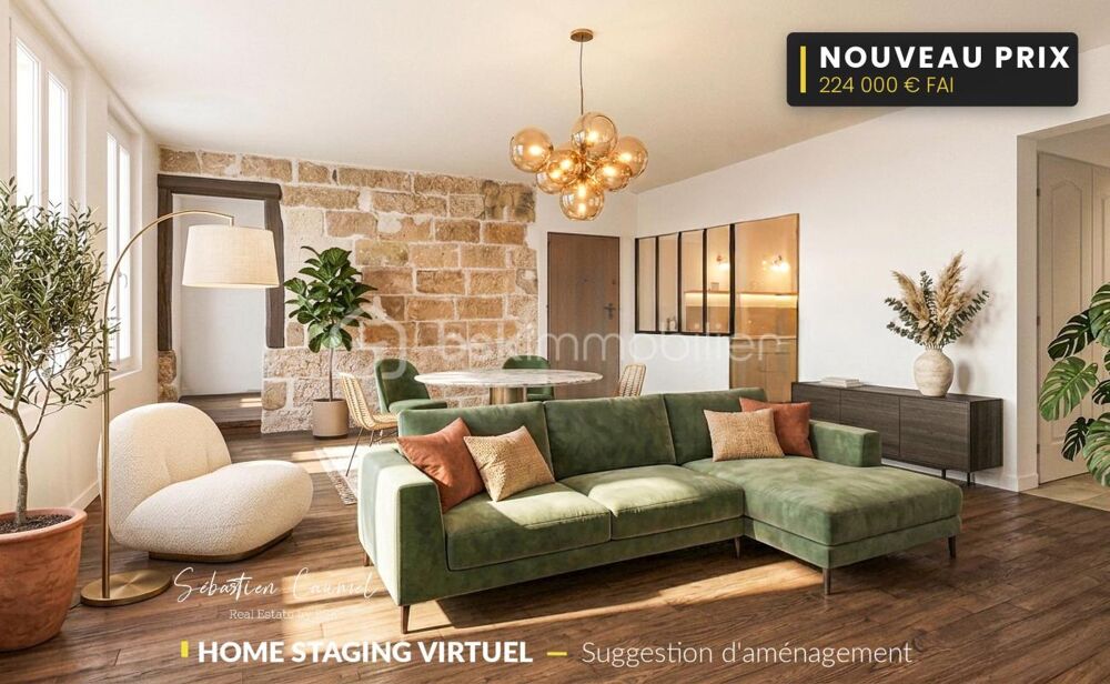 Vente Appartement Nouveau prix · Grand T1 bis 55,41 m² de caractère, pierre et lumière sud-ouest · DPE C · Montpellier Écusson (34000) · rue Caban Montpellier