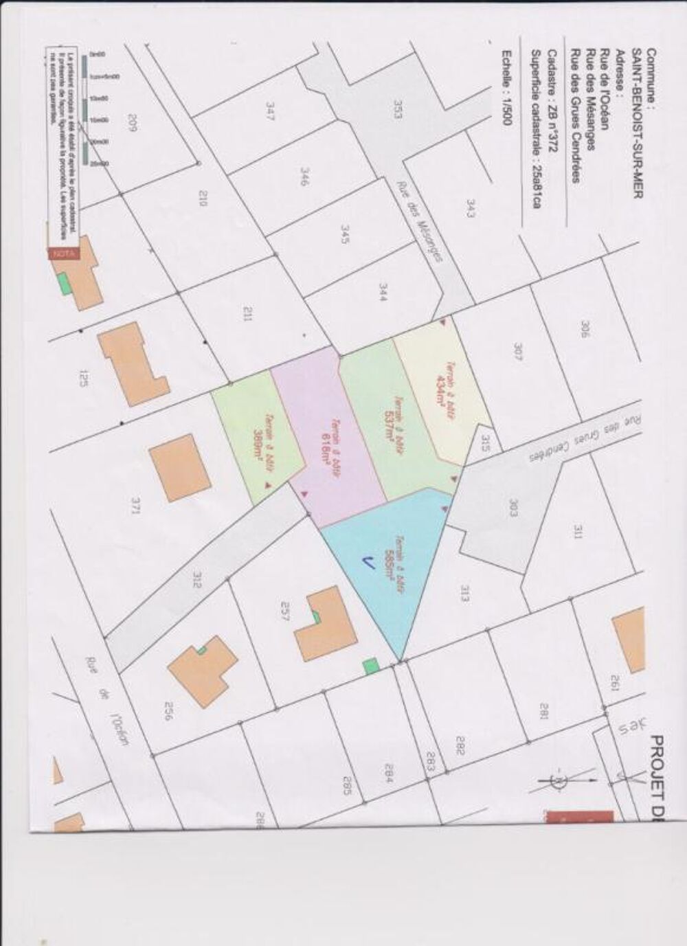 Vente Terrain Terrain Saint Benoist Sur Mer 618 m2 Saint benoist sur mer