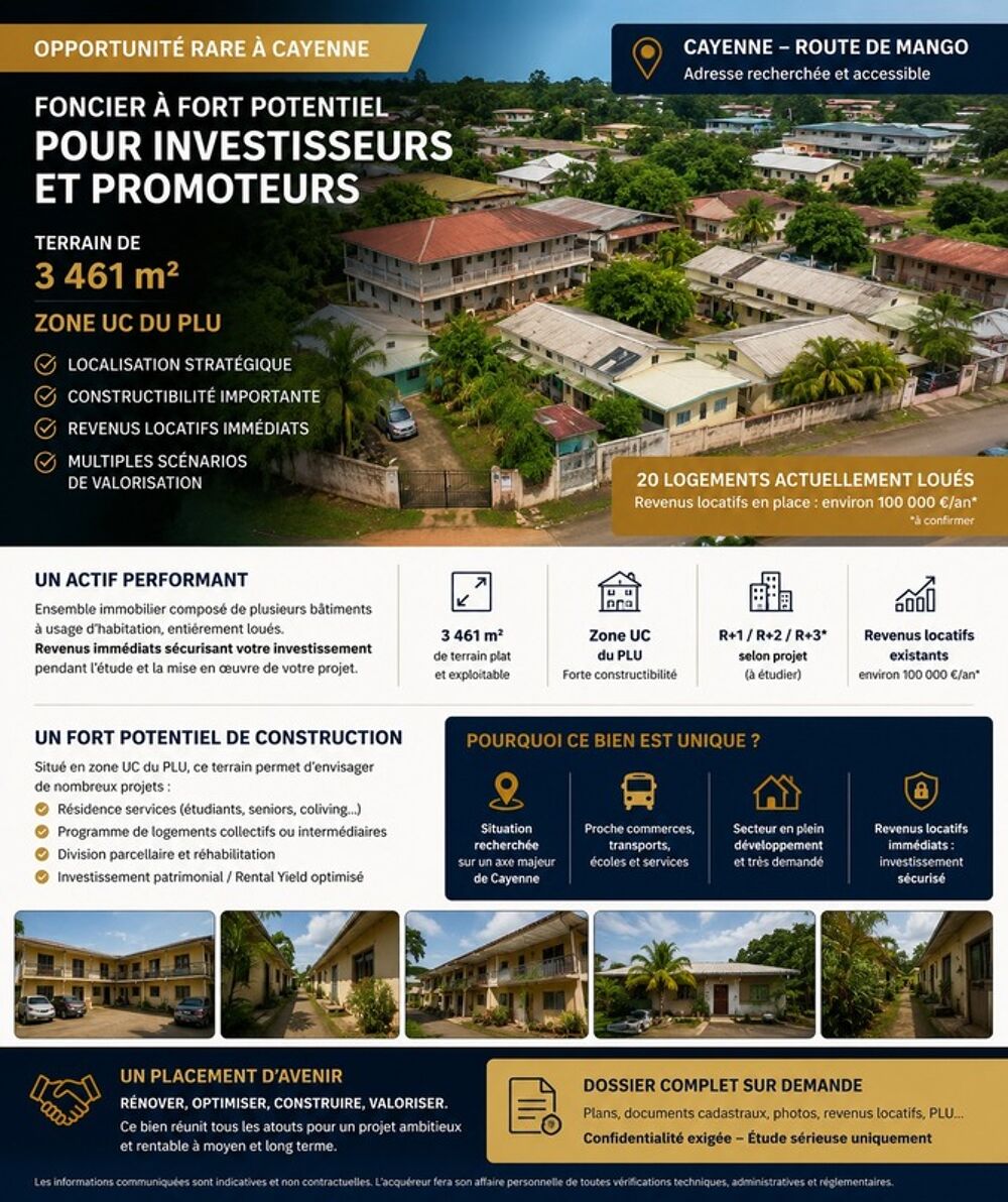 Vente Terrain Terrain de 3 461 m² en zone UC – Cayenne Cayenne