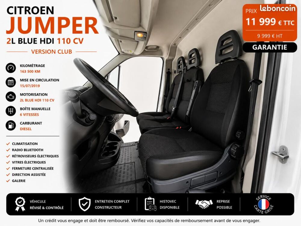 Jumper 1&deg; Main / 2L B HDI 110cv Version CLUB Taille L2H2 Clim/Limit 2020 occasion 60430 Abbecourt