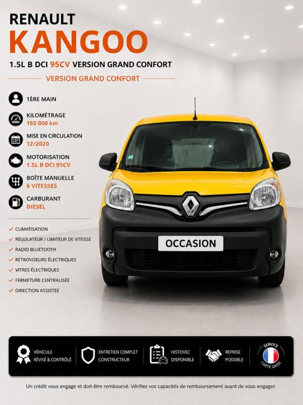 Kangoo Express 1&deg; Main / 1.5L B DCI 95cv de 2021 version GRAND CONFORT CLIM 2021 occasion 60430 Abbecourt