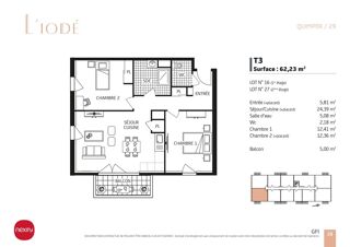  Appartement � vendre 3 pi�ces 62 m�