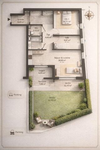  Appartement � vendre 3 pi�ces 78 m�