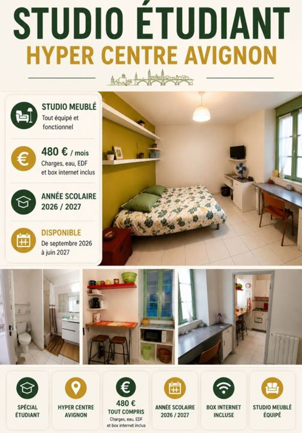 Location Appartement Studio de 19m2 à louer sur Avignon Avignon