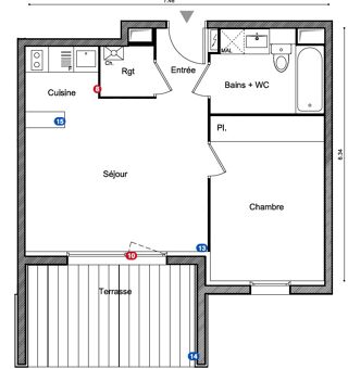  Appartement à louer 2 pièces 44 m²