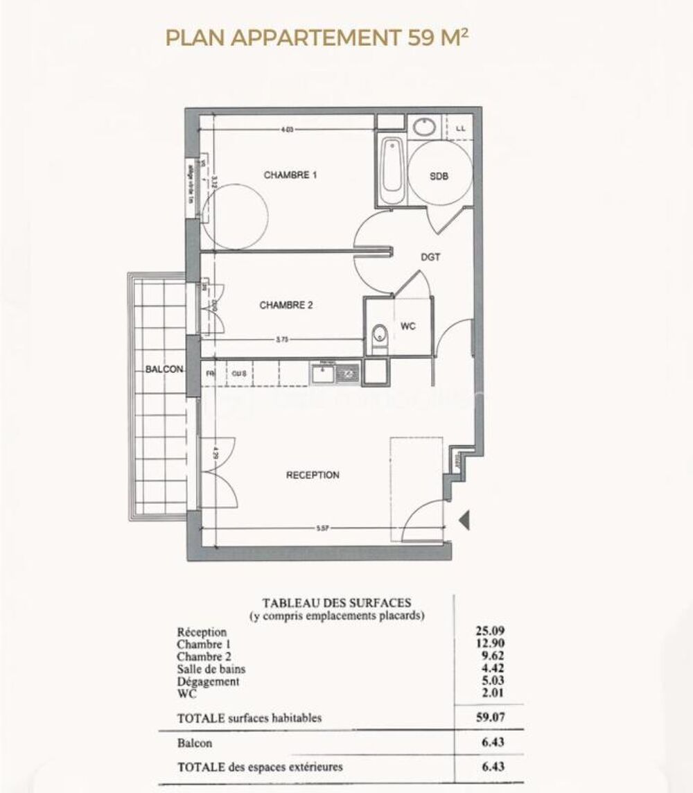 Vente Appartement Appartement 3 pièces de 59 m² avec balcon, parking et ascenseur Sartrouville