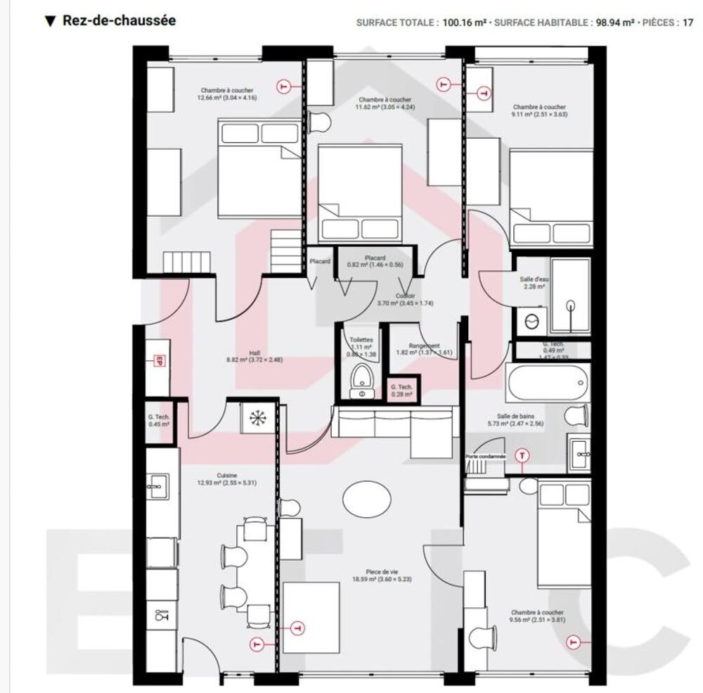 Appartement à vendre 5 pièces - Rez de jardin - CALME - PARKINGS - PROCHE DES COMMODITES